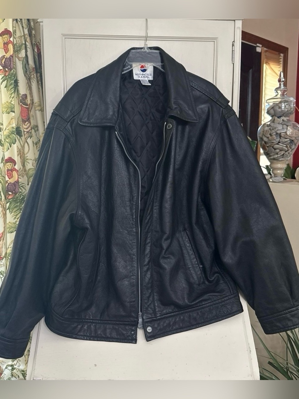 Vintage 1990 Genuine leather jacket "Pepsi ". Size XL (unisex) black. Heavy
